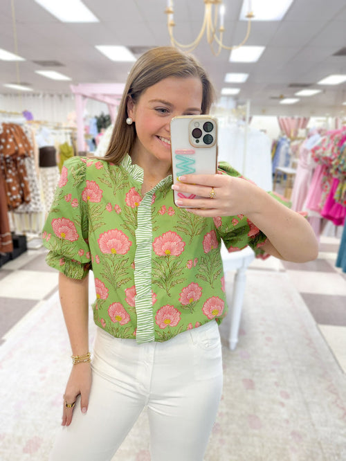 Poppies in Bloom Top " Matcha"
