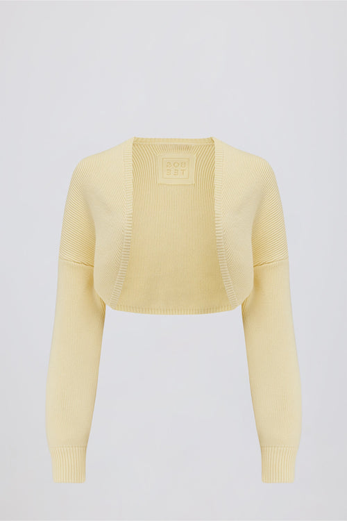 Ribbed-Knit Cropped Shrug in Lemon