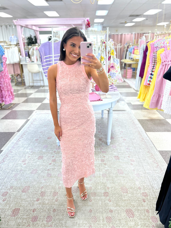 Rose Bud Midi Dress (Pink)