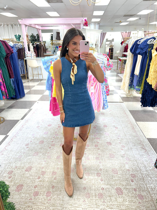 Round Neck Denim Mini Dress
