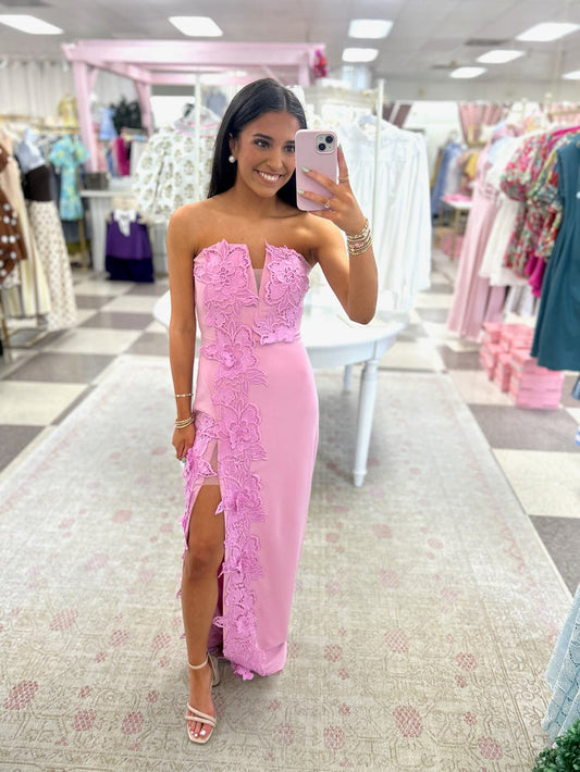Rowan Strapless Detailed Maxi Dress (Pink)